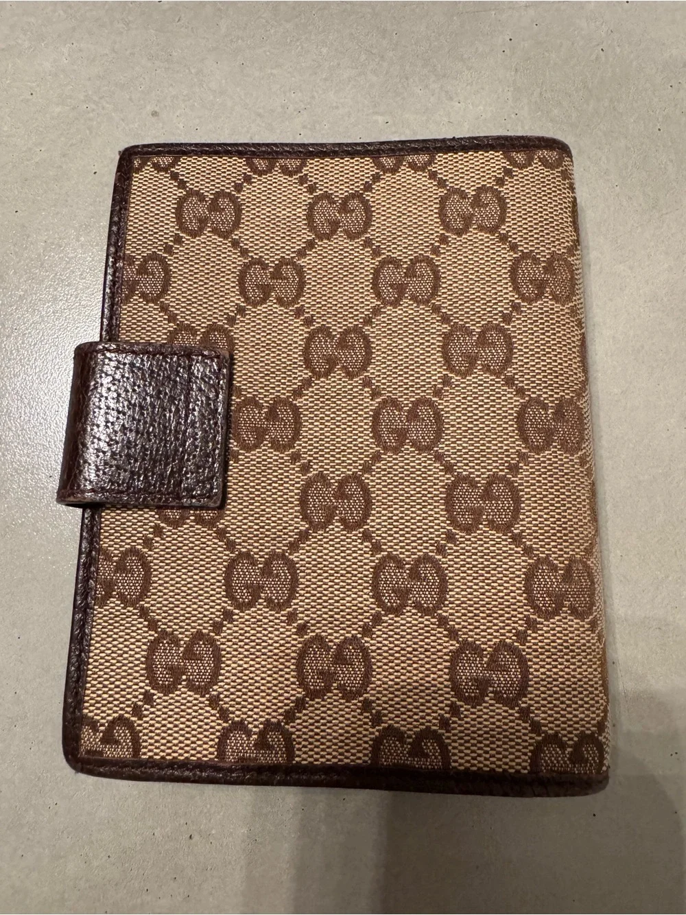 Gucci Brown GG Canvas agenda or Passport Cover with Leather Snap